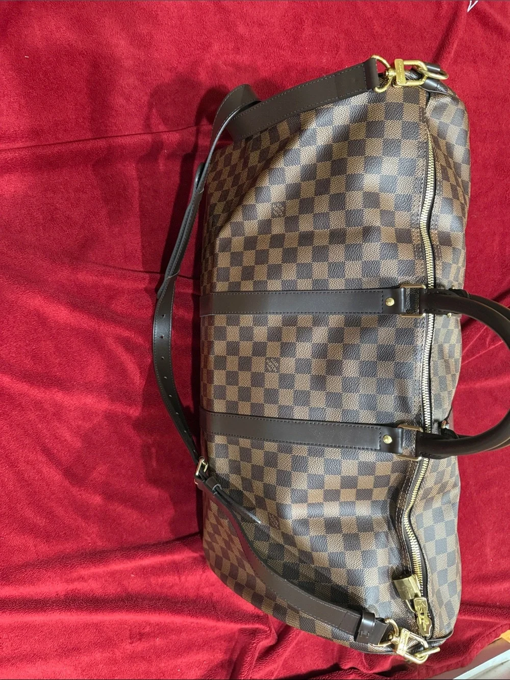 Louis Vuitton Classic Brown Checkered Canvas Duffel Bag with Dark Trim